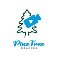 Pine Tree with Camera logo design vector. Creative Pine Tree logo concepts template vector