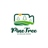 Pine Tree with Camera logo design vector. Creative Pine Tree logo concepts template vector