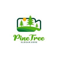 Pine Tree with Camera logo design vector. Creative Pine Tree logo concepts template vector