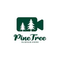 Pine Tree with Camera logo design vector. Creative Pine Tree logo concepts template vector