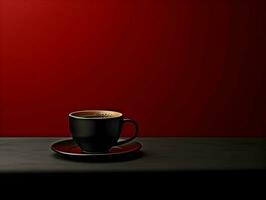 Coffee on the dark table at red wall minimalism. High-resolution. AI Generative photo