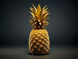 Isolated golden ananas on a dark background. High-resolution. AI Generative photo