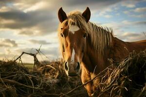 Close-up photo of a red horse. High-resolution. AI Generative