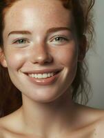 Photo of a young smiling woman High quality. AI Generative