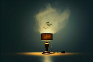 Mosquito swirling around the lamp minimalism. High quality. AI Generative photo