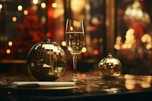 Close up cinematic shot Holiday New Years table. High-resolution. AI Generative photo