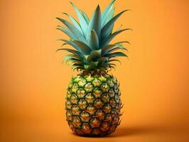 Isolated ananas on orange background. High quality. AI Generative photo