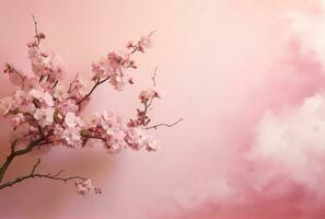 Blossoming Sakura Tree on Pink Background with Copy Space. AI Generated photo