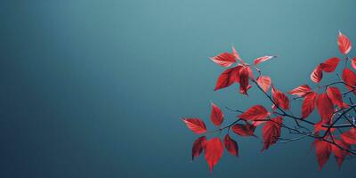 Blue Autumn Leaves Dark Teal Red Minimalistic Serenity. AI Generated photo