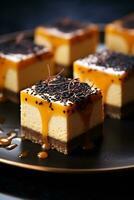 Cheesecake Squares with Honey Glaze Pointillist Dots. AI Generated photo