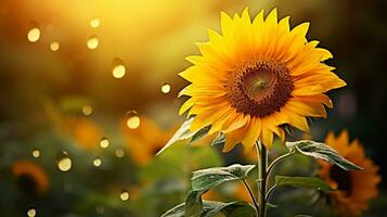 Beautiful sunflowers with blurred background, AI generated photo