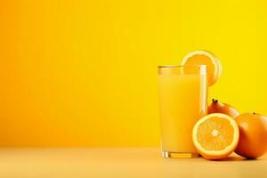 fruit juice on a yellow background, AI Generated photo