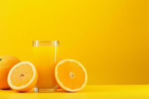 fruit juice on a yellow background, AI Generated photo