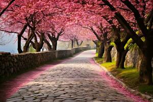 asfalto la carretera paisaje en primavera, ai generativo foto