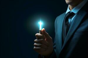 business man holding idea light bulb, AI generated photo