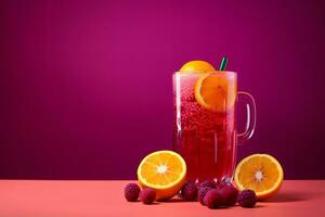 fruit juice on a magenta background, AI Generated photo