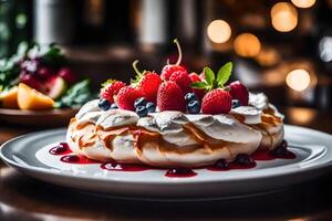 This text talks about a yummy dessert named Pavlova This text tells why Pavlova is delicious and significant There is a good restaurant at the rear of this location photo