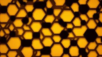 Luxury hexagonal abstract black metal background with golden light lines. photo