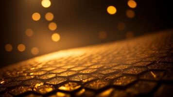 Luxury hexagonal abstract black metal background with golden light lines. photo