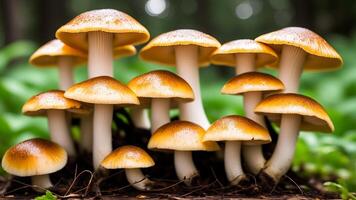 Golden Oyster Mushrooms Found in the Wild. photo
