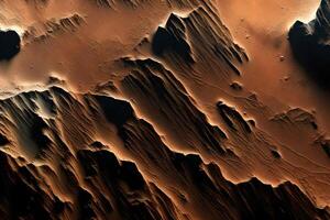 The bumpy and uneven ground with deep holes in Valles Marineris on Mars appears very pretty when viewed from space photo