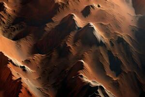 The view of the rocky land and deep valleys in Valles Marineris on Mars is really amazing when seen from outer space AI Generated photo