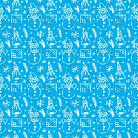 Merry Christmas and Happy New Year seamless pattern in doodle style. Vector illustration on a blue background with white line.