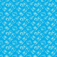 Merry Christmas and Happy New Year seamless pattern in doodle style. Vector illustration on a blue background with white line.