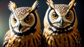 Studio portrait of surprised owl, on studio background. photo