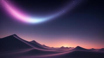 Digital purple particles wave and light abstract background with shining dots stars. photo