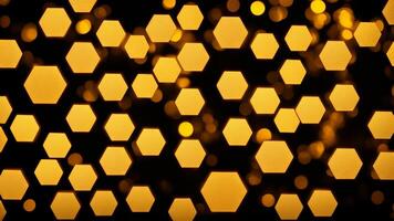 Luxury hexagonal abstract black metal background with golden light lines. photo