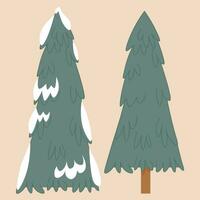 Set of flat Christmas trees with and without snow vector