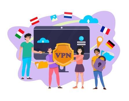 Cyber security concept. Protection of data, files on computer. Personal account log in. Antivirus interface. Flat vector illustration.