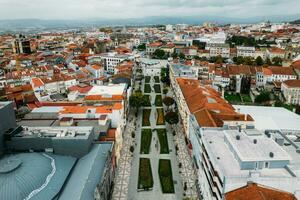 Aerial drone view of historic city of Braga in northern Portugal photo
