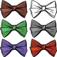 Bow tie vector in different colors vector illustration, Set of bow ties in different colors and black and white line art stock vector image