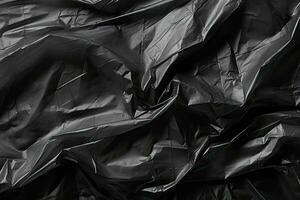 dark gray graphite plastic background. crumpled and draped textured cellophane material photo