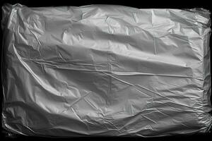 gradient gray plastic wrap overlay backdrop. crumpled and draped textured cellophane material photo