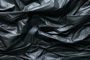 dark gray graphite plastic background. crumpled and draped textured cellophane material photo