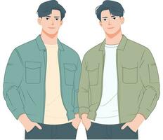 Twin brothers, stock vector image,Two proud twin brothers standing side by side, vector illustration