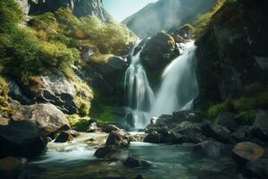 cascada Islandia montañas vista. generar ai foto