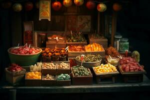 Asian food street market. Generate Ai photo