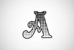 Letter A logo in halftone dots style, Dotted shape logotype vector design.