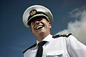 Happy pilot smiling portrait. Generate Ai photo