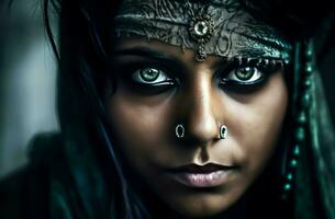 Indian woman closeup portrait. Generate Ai photo