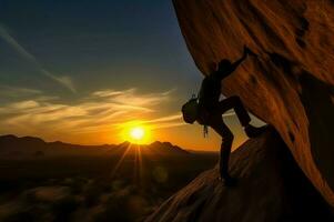 Climbing sunset rock high activity. Generate Ai photo