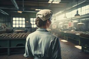 Factory vintage woman worker. Generate Ai photo