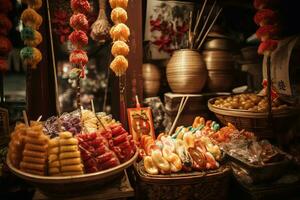 Asian food street market nature. Generate Ai photo