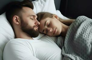 Lovely couple sleeping together relax. Generate Ai photo