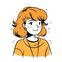 Vector illustration of a girl with red hair in a yellow jacket.