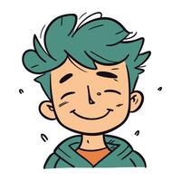 vector ilustración de un contento chico con azul pelo y verde ojos.